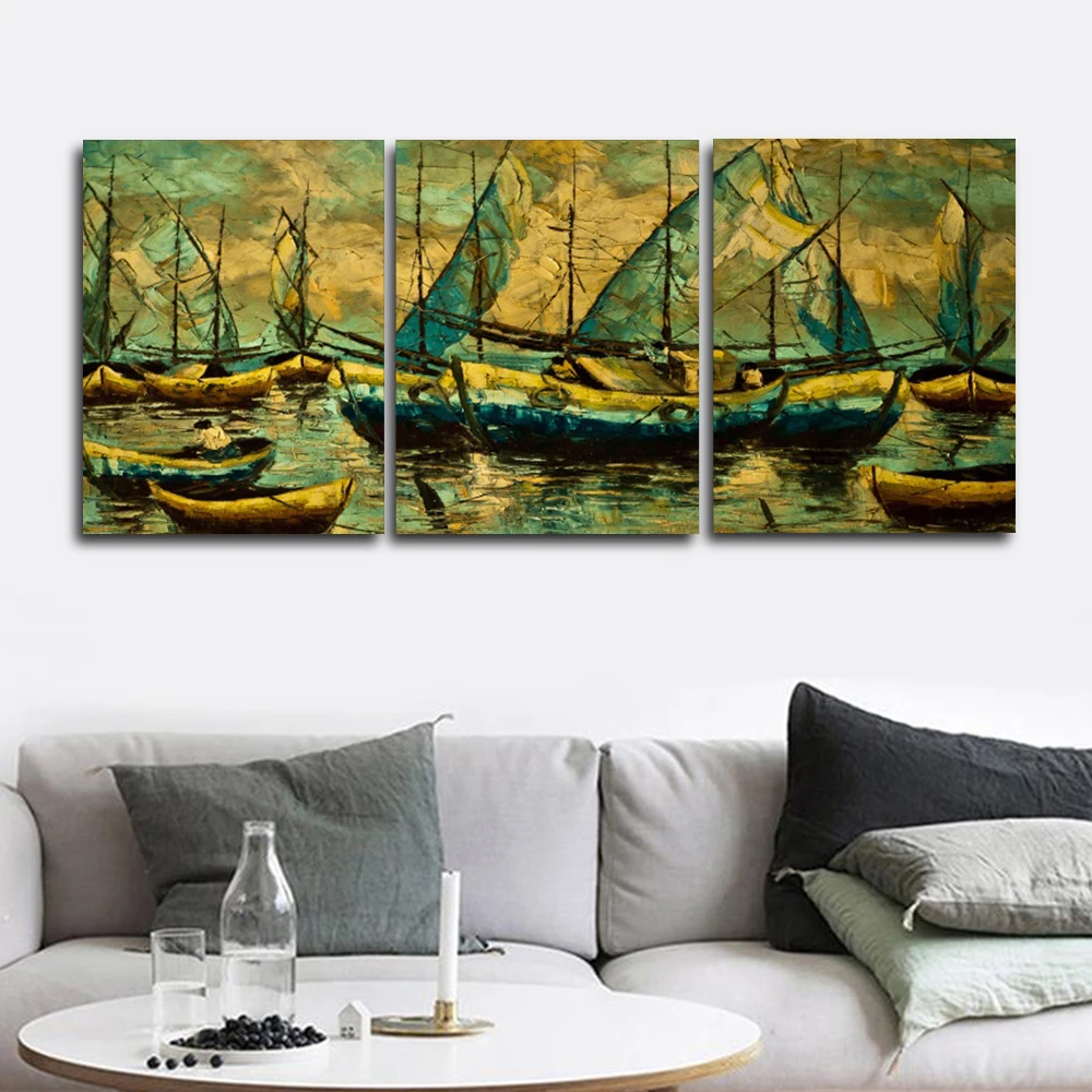 

Laeacco Abstract Watercolor Boat Wall Art Posters and Prints Paint On Canvas Painting Nordic Living Room Home Decoration