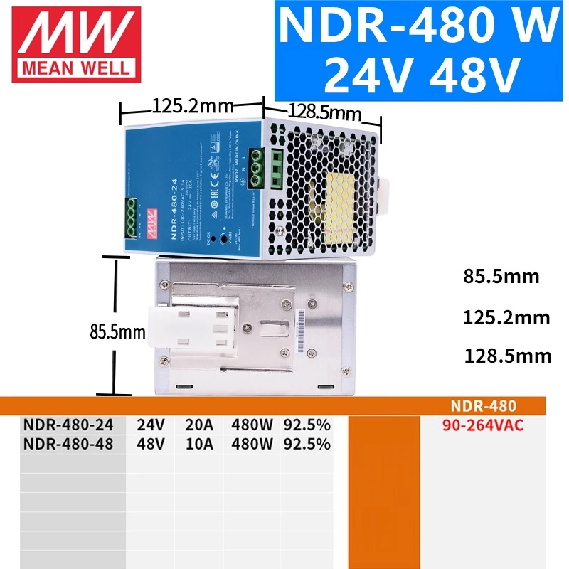 Бренд MEAN WELL представляет NDR-75 120 240 480 12V 24V 48 V meanwell NDR-75-120-240-480 Вт, 12 В, 24 В, 48 В, один Выход промышленные на din-рейку