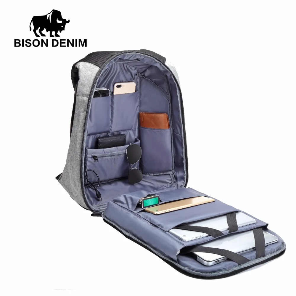 BISON DENIM 15 &quotрюкзак для ноутбука Внешний USB зарядка Компьютерные рюкзаки