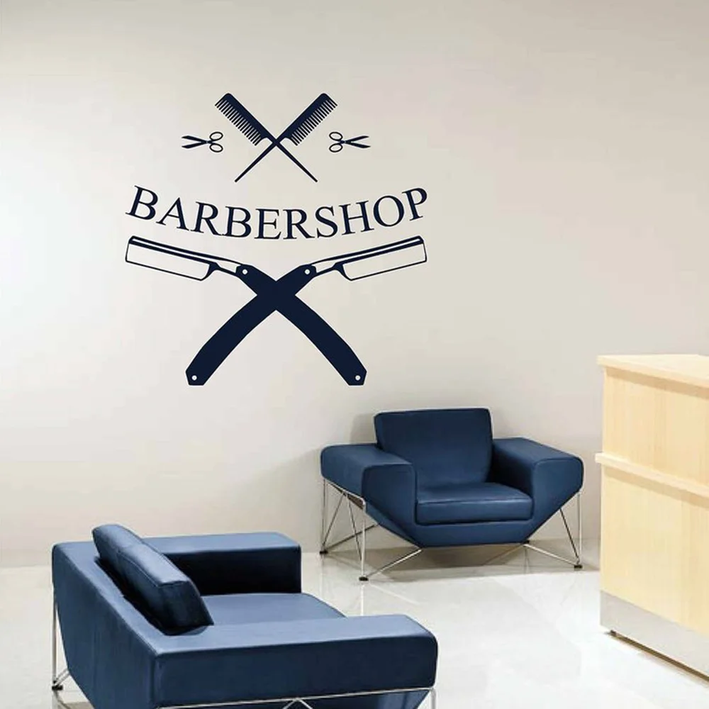 Comb Wall Sticker Detachable Vinyl Wall Decal Barber's Wall Window Pvc Decors Logo Hair Salon Decals G173