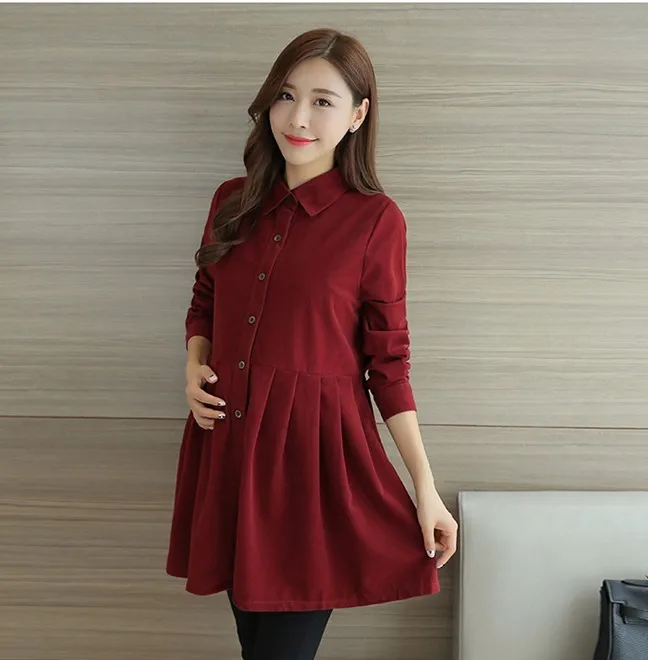 3 Color Formal Office Maternity Dresses for Women Autumn Spring Lapel Corduroy Pregnancy Clothes for Pregnant Women