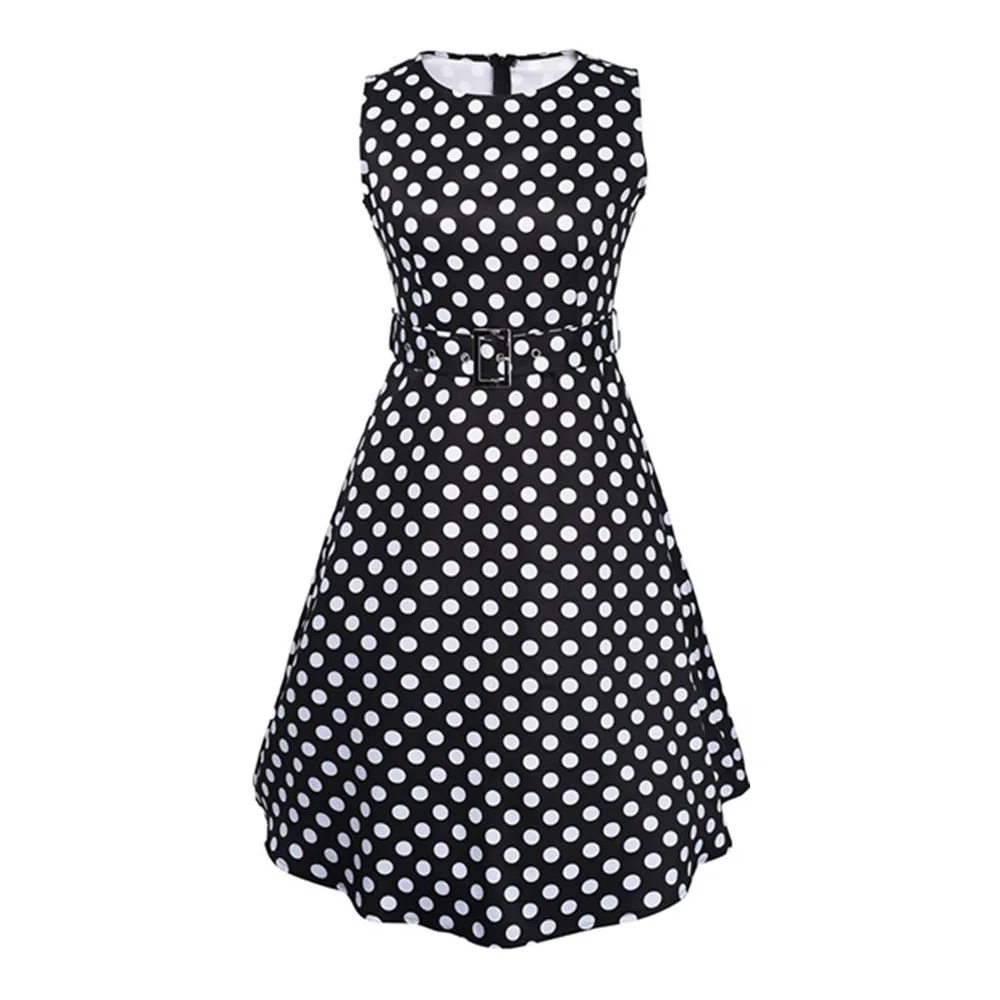 Весна и лето женщина старинные dress полька dot печати 1950 s 60 ретро рукавов о образным