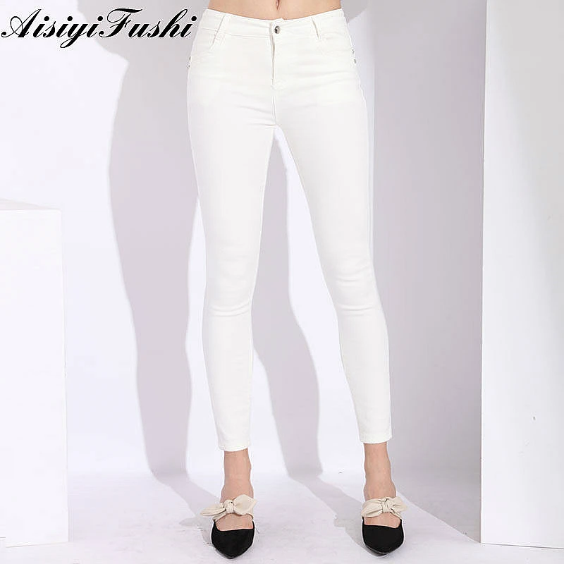 Capris Jeans With High Waist Harem Pants Women Leggings White For Elastic Pencil 6Xl Plus Size Denmi Overalls | Женская одежда