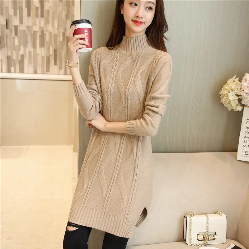 

Autumn Winter Knitted Women Pullovers Turtleneck Long Sleeve Solid Twisted Pattern Pull Femme Long Sweater Truien dames