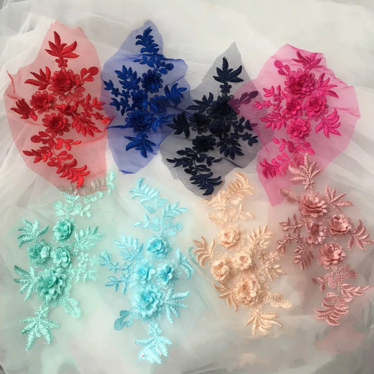 18 цветов 3D вышивка кружевные цветочные наклейки кружевная ткань нашивка для