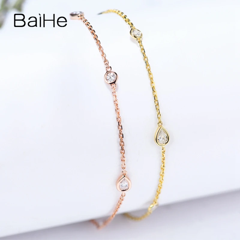 BAIHE Solid 18K желтое золото 0.30ct H/SI натуральные бриллианты свадебные женские модные