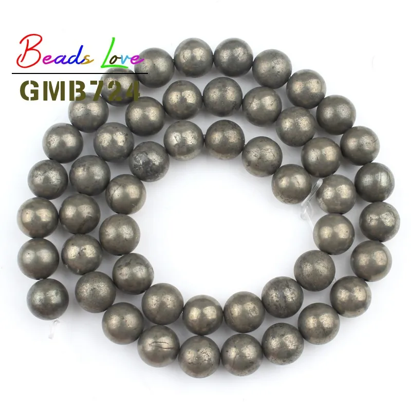 Natural Stone Iron Pyrite Round Loose Beads 15&quot Strand 4 6 8 10 12MM Pick Size For Jewelry Making Handmade Diy Bracelet Necklace |