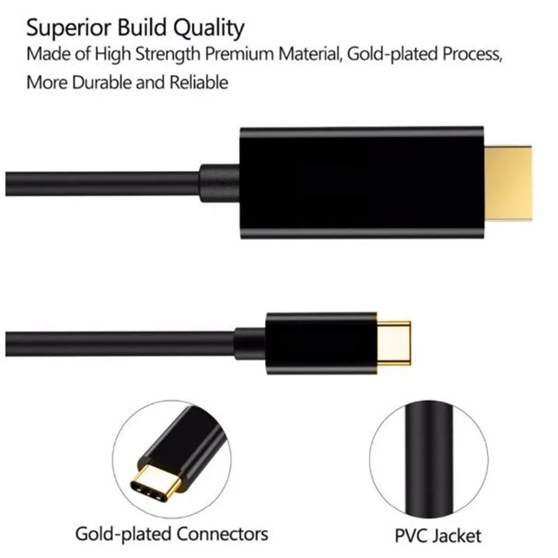 Черный адаптер преобразователь Usb c Usbc в Hdmi 1 8 метра Type hdmi для Apple Macbook|Кабели VGA| |