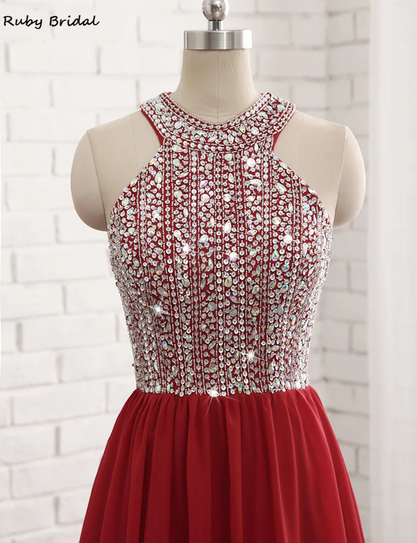 Ruby Bridal 2017 Vestidos De Fiesta бордовое шифоновое платье для выпускного вечера с бисером
