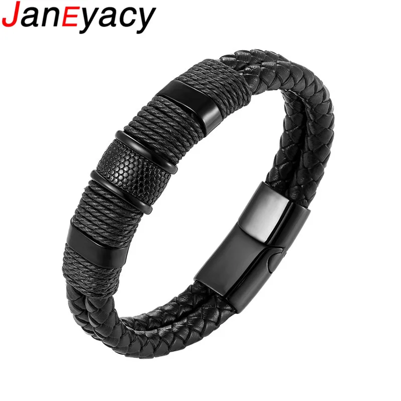 

Punk Multi-layer Black Brown Leather Bracelets Men Fashion Stainless Steel Magnetic Clasp Bracelets Bangles Wristband Pulseira