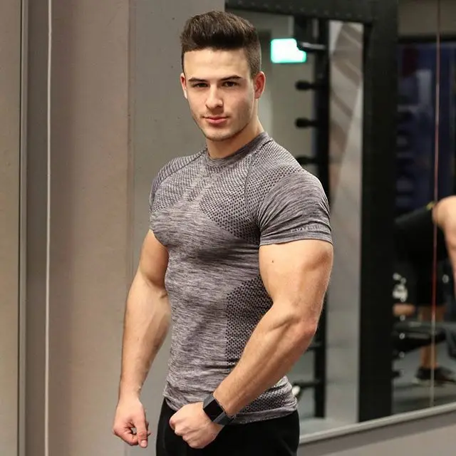 2018 Fitness Running T-shirts Quick Dry Short Sleeve Men's Sport T Shirt Gym Sportswear Clothing Black Training Slim Fit Tee Top | Спорт и