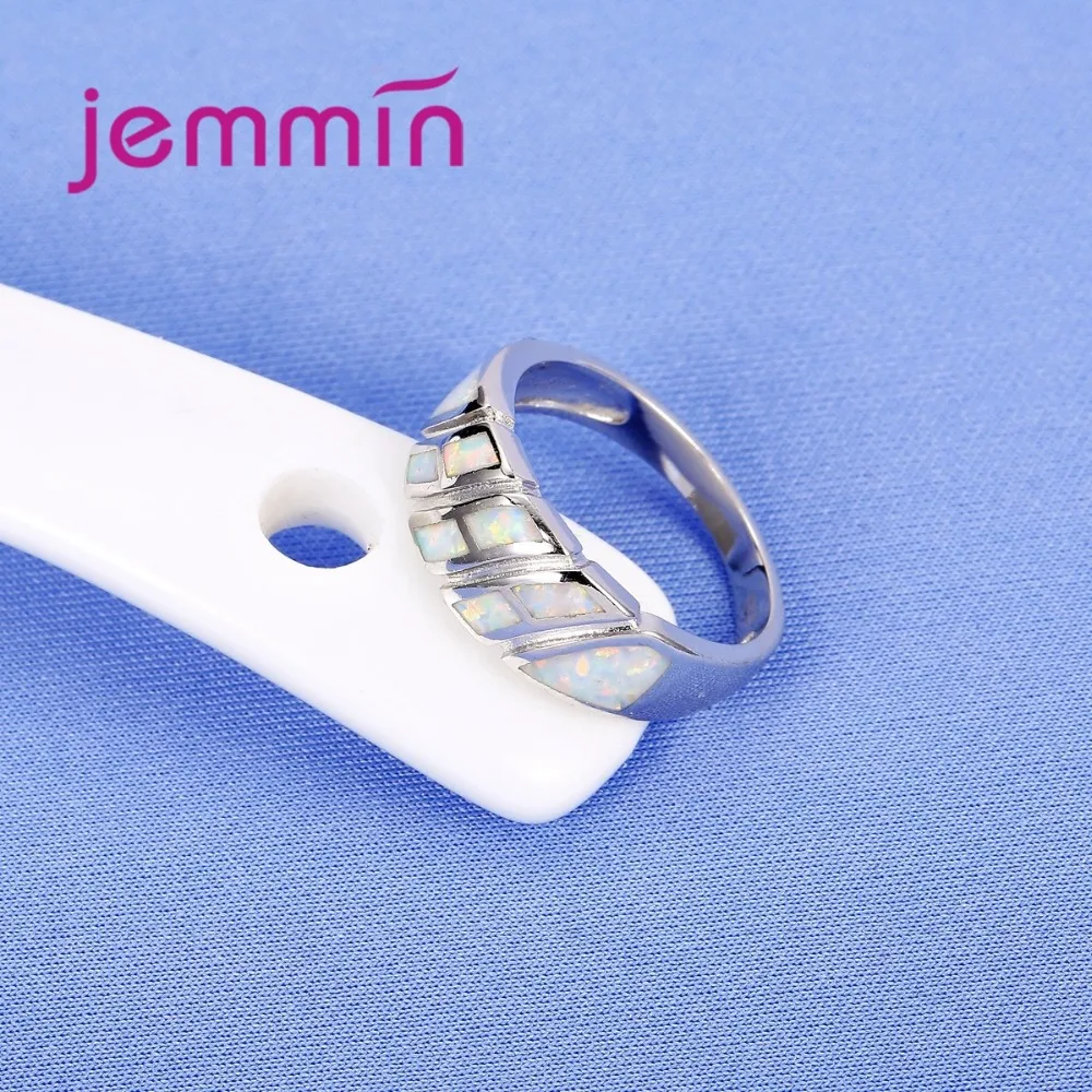 Women Best Gift Wide Wedding Ring Geometric Rainbow Opal Brand Jewelry 925 Sterling Silver Jewellery for Engagemen | Украшения и