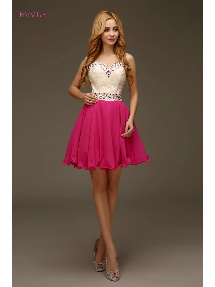 Фуксия вечерние выпускные платья A Line Милая Короткая Мини органза бисером с