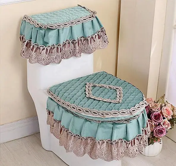 

Fyjafon 3pcs Toilet Seat Cover Set Winter Overcoat Toilet Case Fashion Warm Toilet Seat Cover Bathroom Lace Decoration Cover