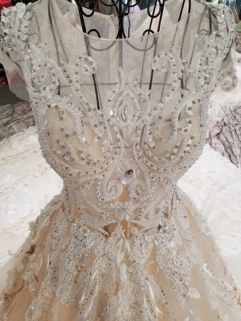 Backlake Vestidos de novia Кружева Цветы свет Шампань с круглым вырезом торжественные платья с блестками за молнией mariage