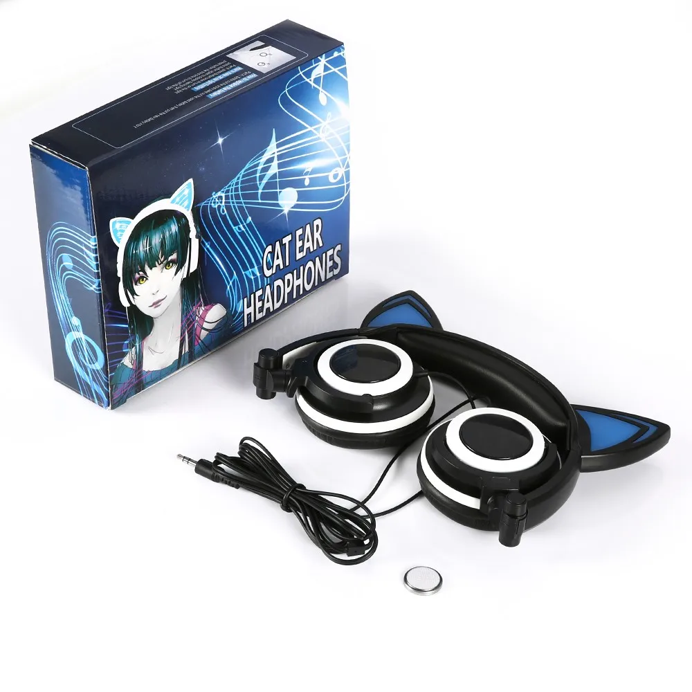 Новинка 2017 милые светящиеся кошачьи наушники для девочек светодиодная кошачья