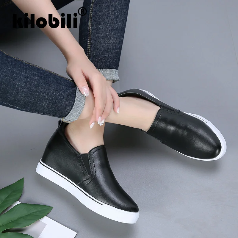 Kilobili/2019 г. весенние женские кроссовки на платформе обувь из натуральной кожи без