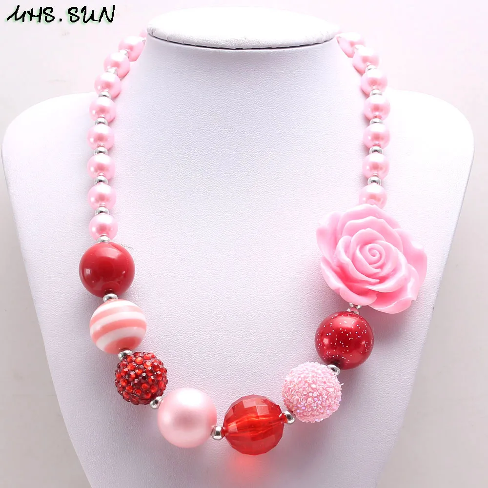 Милое ожерелье MHS.SUN с розовыми цветами для девочек детское крупными бусинами