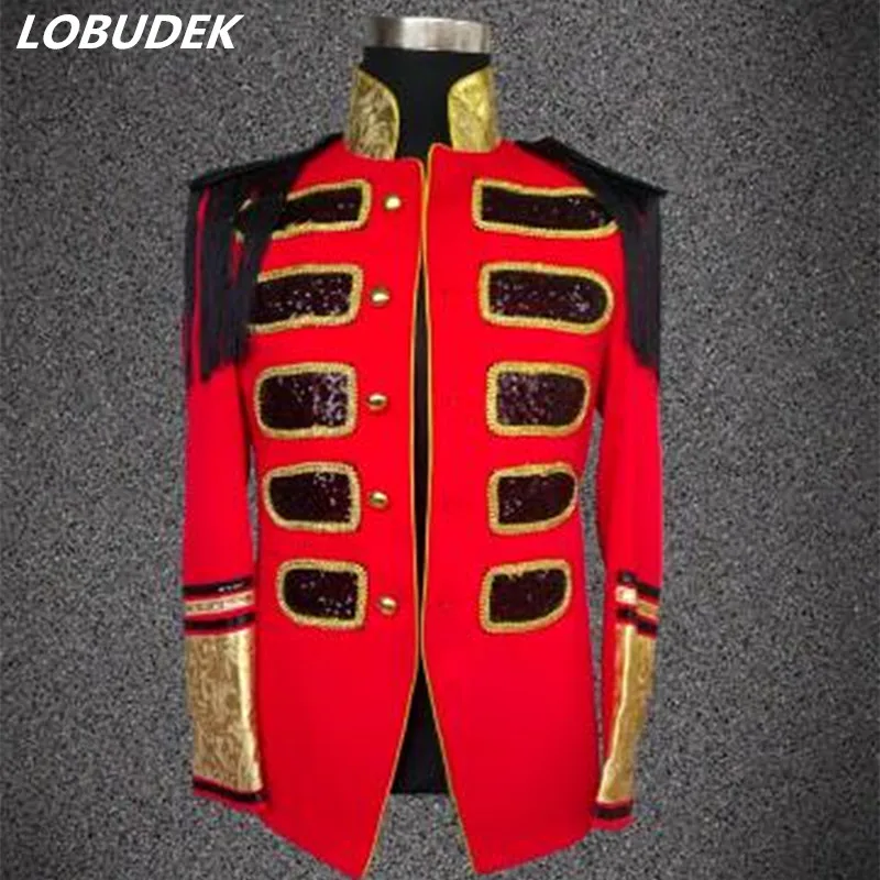 

Nightclub male costumes red jacket coat slim fashion outfit singer dancer show for stage bar nightclub DJ prom performance wear