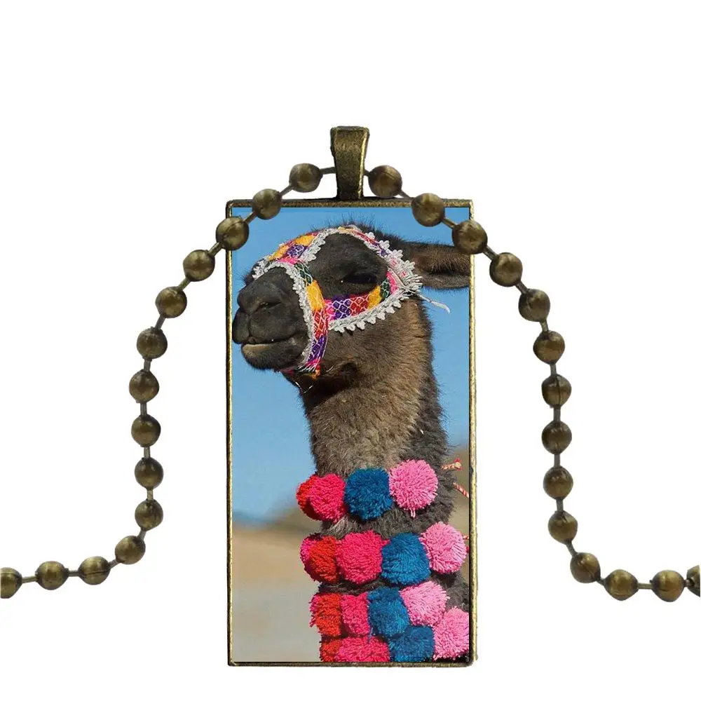 Женское ожерелье с подвеской Keep Calm и Llama на стеклянном кабошоне бронзовым