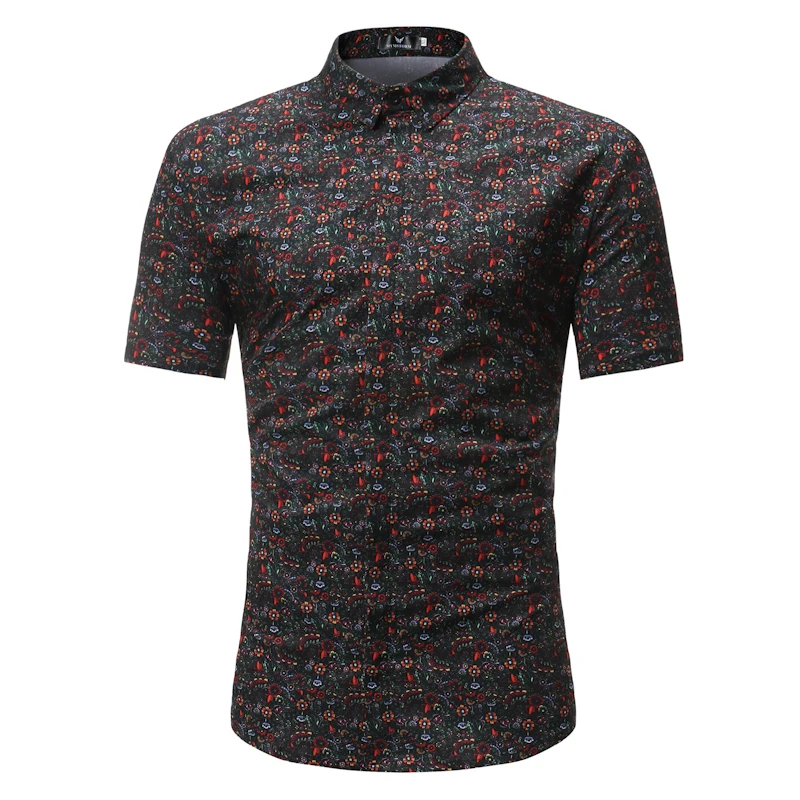 

2018 Summer new fashion flower printed mens short sleeve shirts Male Hawaii flower shirts vintage Casual Mens short sleeve Shirt
