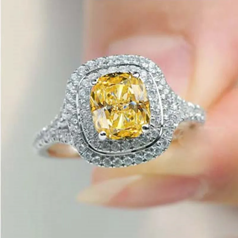 Обручальное кольцо Splendid 2Ct с искусственным бриллиантом желтого цвета 925 пробы