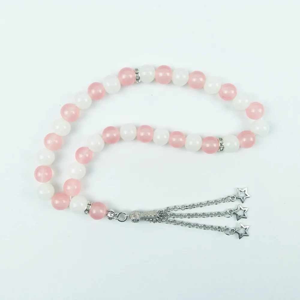 Tesbih store new design pink and white 10mm glass beads muslim prayer for women gift | Украшения и аксессуары