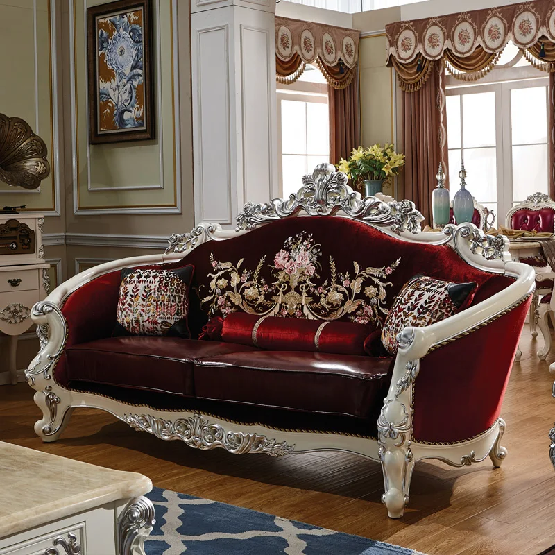 Комплект старинных диванов из цельного дерева набор кожаных диванов|antique sofa