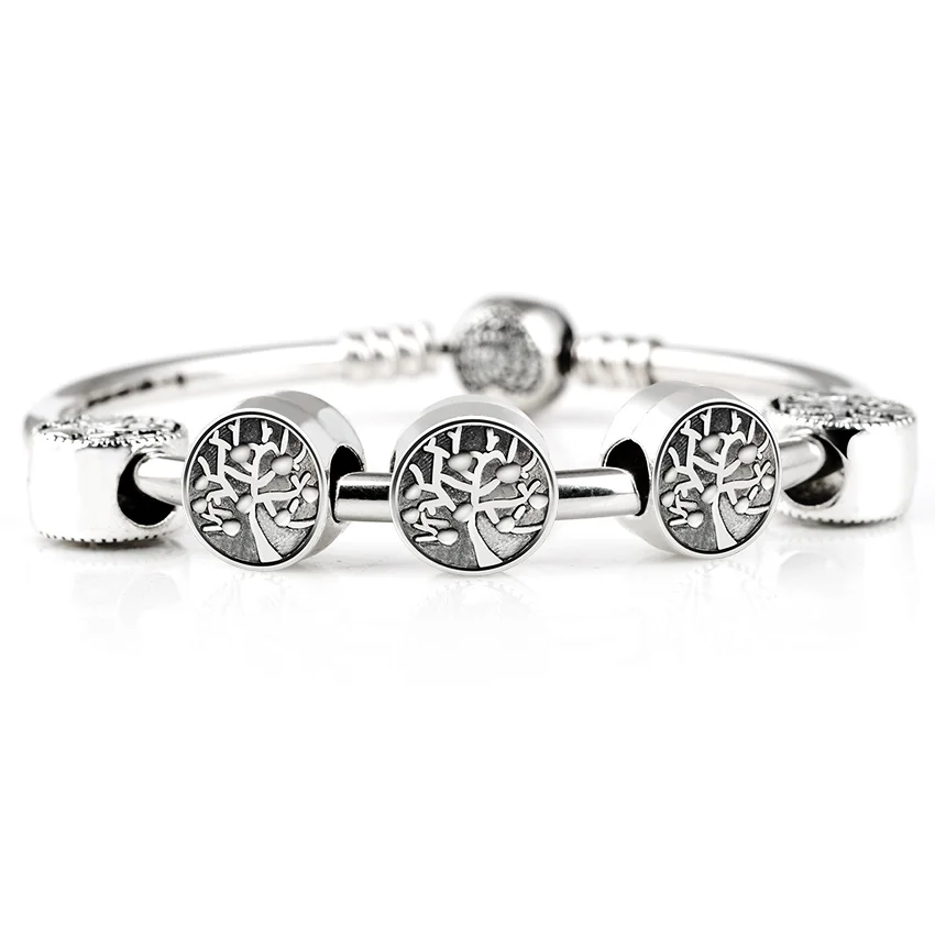 

10 Pcs a Lot Life tree Beads Silver Plated Alloy DIY Big Hole Metal Spacer Bead Charm Fit For Pandora Charms Bracelet