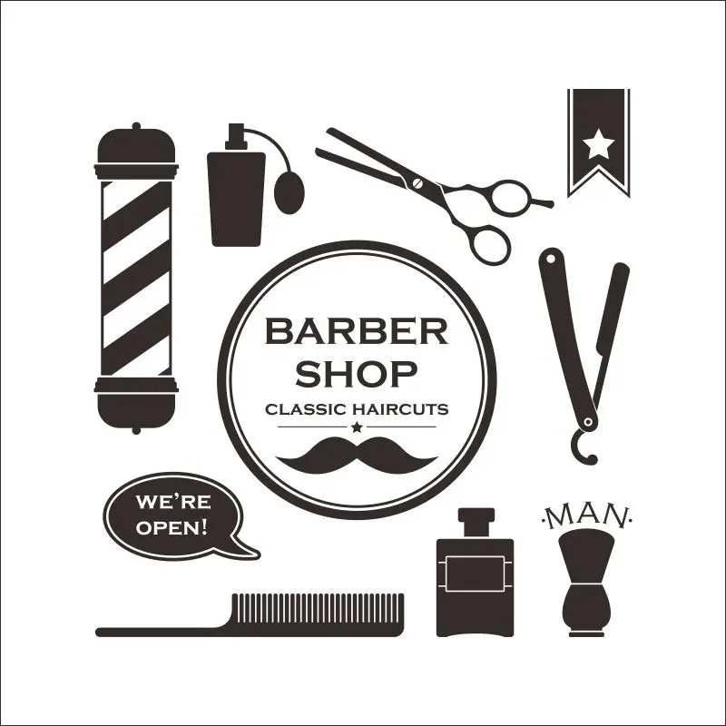 CHM- hombre Barber Shop Salon de belleza la pared ventana herramientas para el cabello etiqueta estilista 876 | Дом и сад