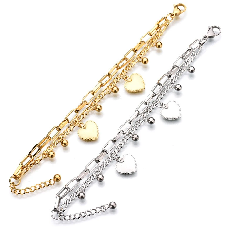 Family Bracelets &amp Heart Bangles For Mom and Sister Gift Gold/Silver Multilayer Chain Stainless Steel Jewelry Layered Lovers | Украшения