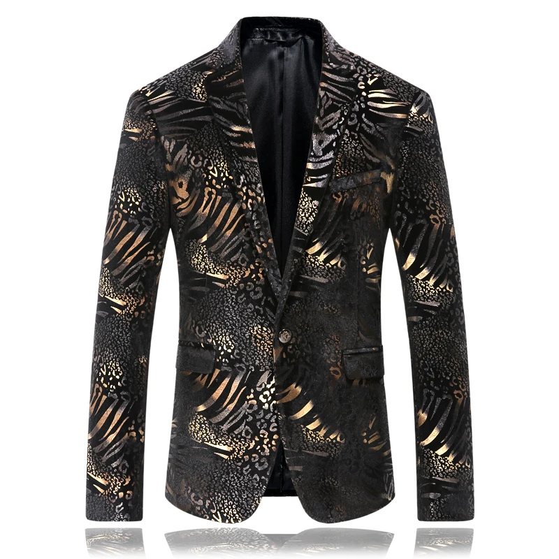 

Black Tiger Patterns Mens Blazer Jacket 2019 Casual slim fit Suit Coat One Button US blazer masculino M-3XL 4XL K8653