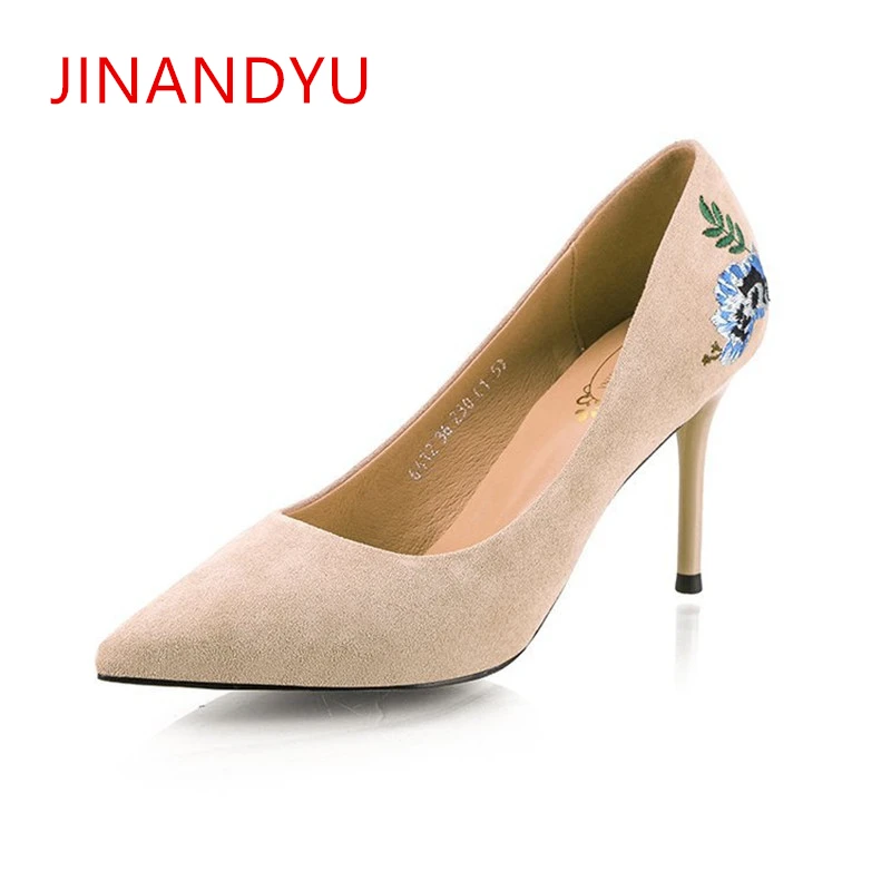 

New Women Fashion 8.5cm High Heels Female Sexy Stiletto Heels Flower Suede Wedding Pumps Lady Embroider Shoes Escarpins Femme