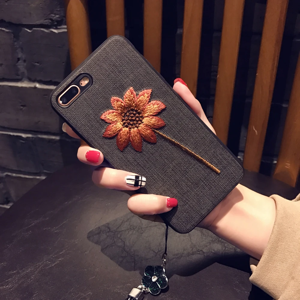 Case For Apple iPhone 7 6S 8 Plus 5 X 6 Floral Rose Pattern Embroidery Cover New Style All Inclusive Feel Comfortable Cute | Мобильные