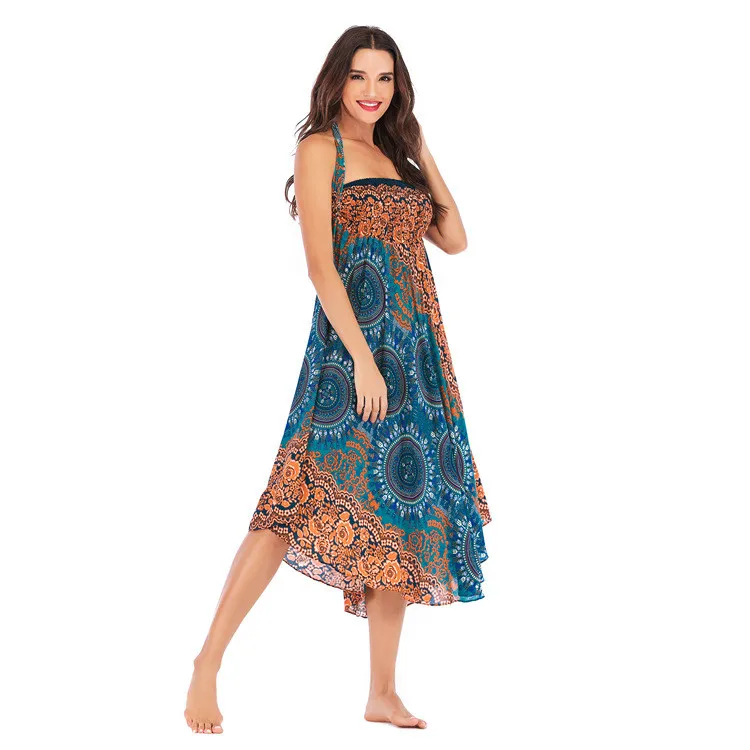 Faldas Mujer Moda 2019 Женская длинная хиппи богемная Цыганская Бохо Цветочная эластичная