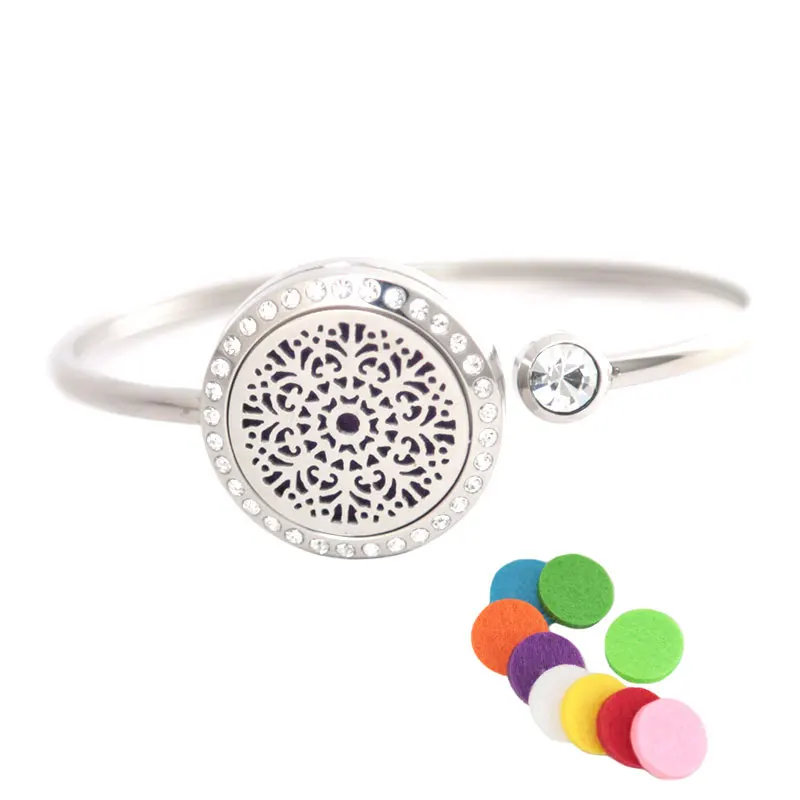 

10Pcs Abstract Flower Bracelet Bangle Aromatherapy 25mm Magnet Crystal Stainless steel essential oil diffuser locket bracelet