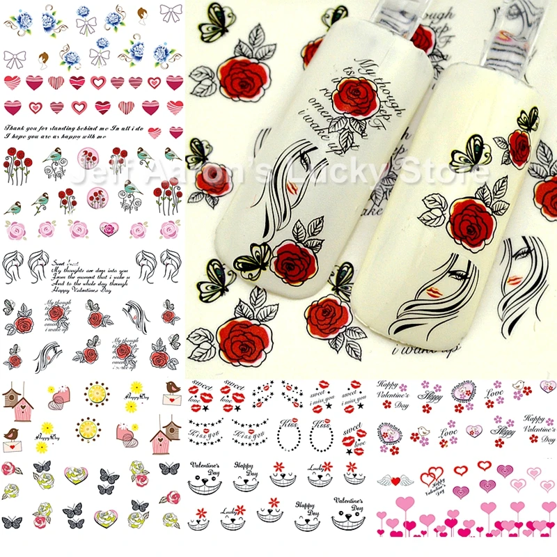 

Переводные наклейки для ногтевого дизайна, 12 листов, Переводные картинки для маникюра, украшения для ногтей, инструменты, дизайн сердца 325336