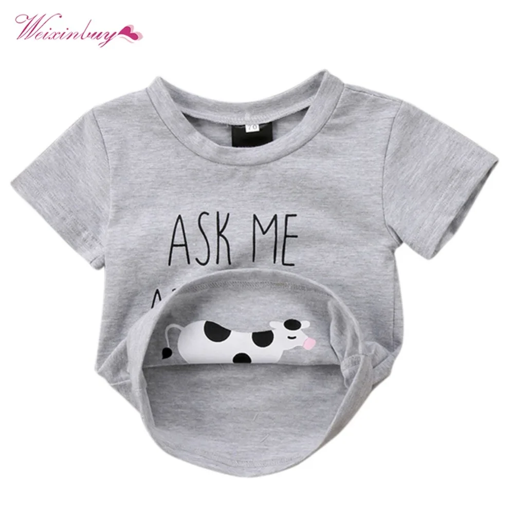 WEIXINBUY Boys T-shirt Novelty Ask me about My Moo Cow Letter Kid Boy Short Sleeves Toddler Tops T-Shirt Tees Inside Clothes |