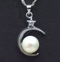 qingmos 18mm moon shape pendants pendant for women with 9 10mm natural white flat round pearl 17 silver plated chain nec6137