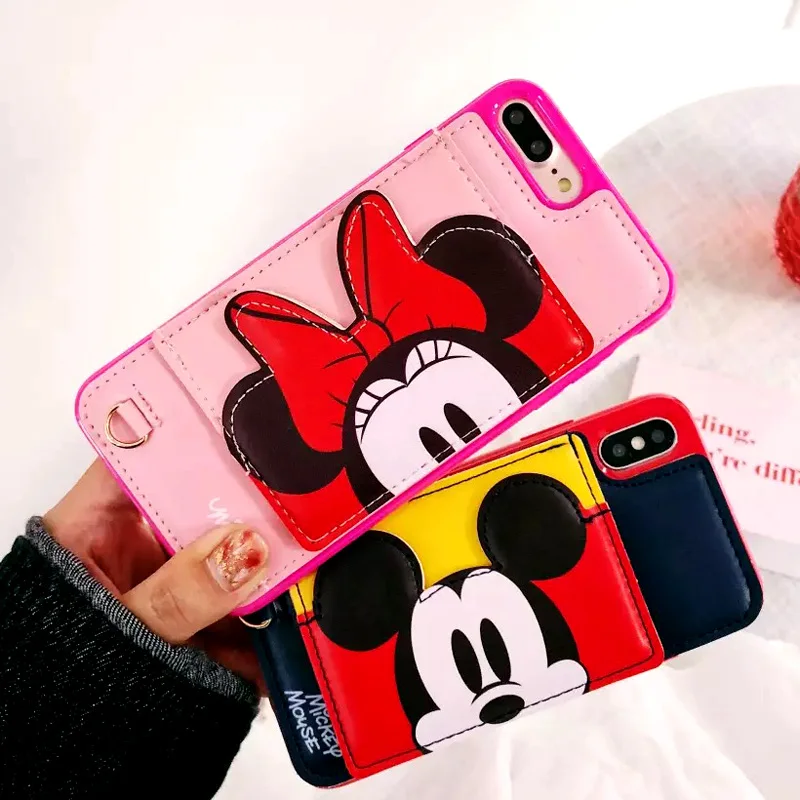 Phone Cases For iphone 6 6S 7 8 Plus X XS XR MAX Pop 3D Bracket Stitch Minnie Mickey Winnie Wallet Leather Hold Card Cover Case |