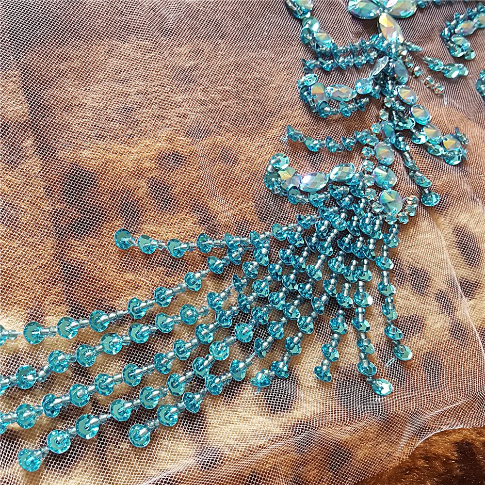 Вышивка бисером 28x52 см|handmade applique|rhinestone applique weddingblue rhinestone |