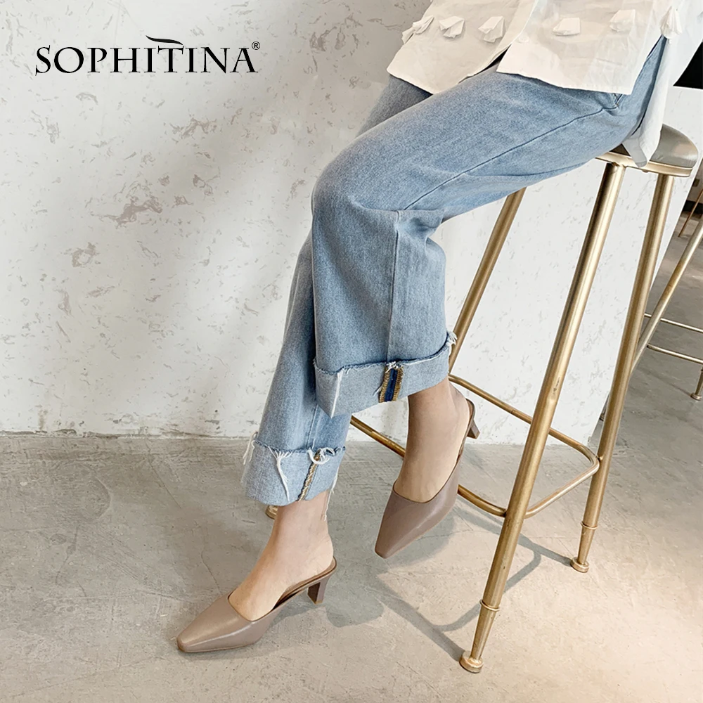 SOPHITINA/тапочки из овечьей кожи высокого качества; удобная обувь на высоком квадратном каблуке с закрытым носком; Лидер продаж; большие размеры; женские шлепанцы; MO20