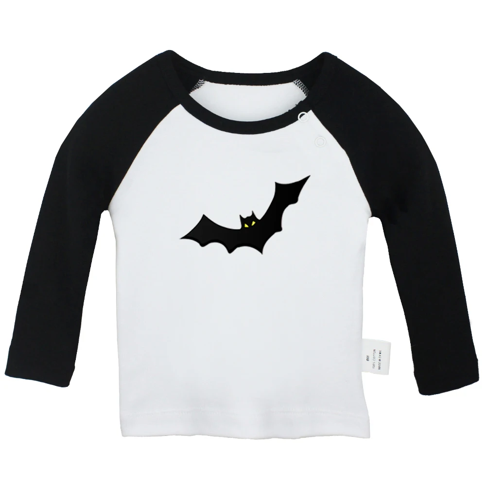 Halloween Black Bat Flying Witch evil pumpkin lantern Candy Trick Or Treat Newborn Baby T-Shirts Toddler Graphic Long Sleeve Tee |