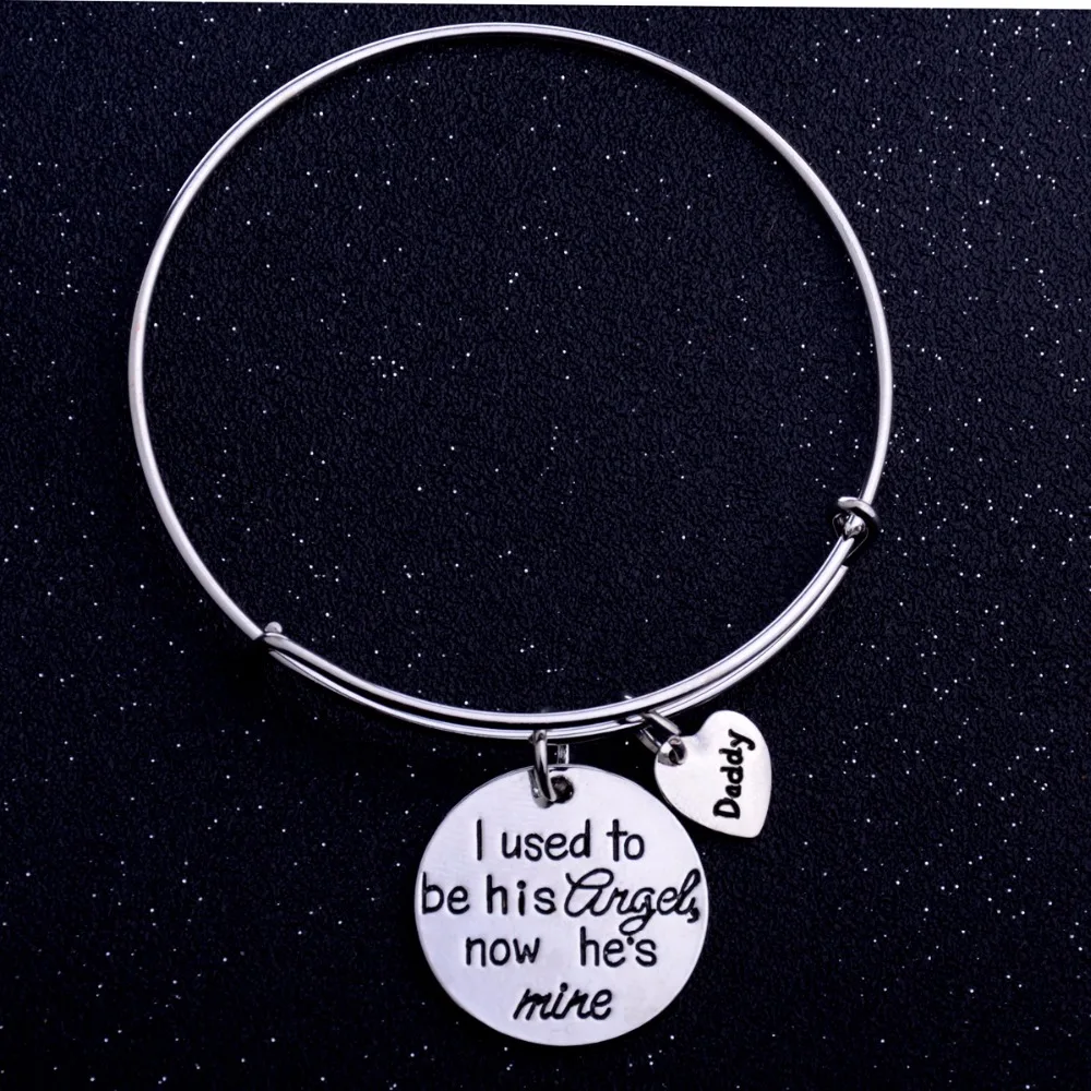 Dad Daddy Bangle Gifts I Used To Be His Angel Now He's Mine Charm Bracelet Family Papa Bangles Fathers Day Jewelry Presents | Украшения
