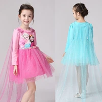 free shipping frozen series princess long sleeve girls 100 cotton lining cosplay dress with long cloak jq 617