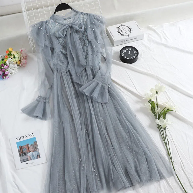 Новинка 2019 года весеннее женское плиссированное платье со шнуровкой и бантом