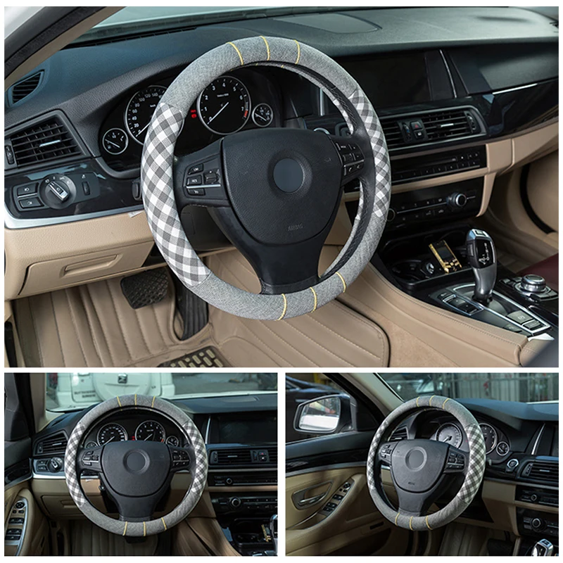 38 см льняная Автомобильная накладка на руль для VW Polo Golf 4 5 7 6 Passat B6 Hyundai Tucson Solaris Ix35