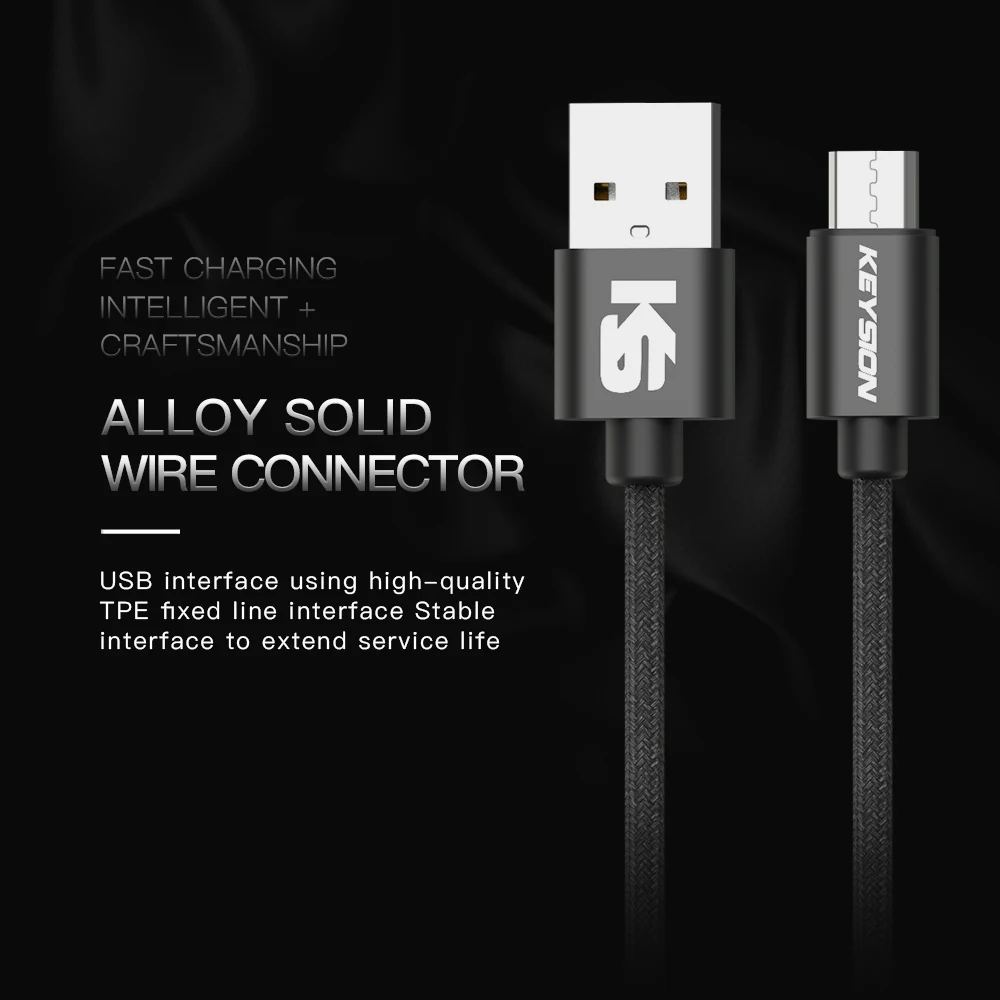 Кабель Micro USB KEYSION нейлоновый кабель для быстрой зарядки и передачи данных Samsung Xiaomi