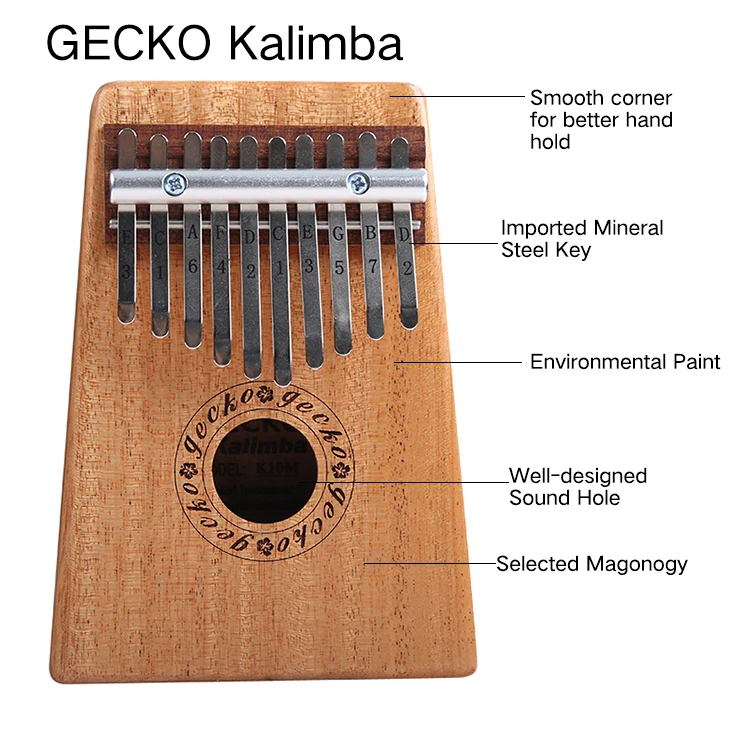 GECKO Kalimba 10 клавиш «пианино для больших пальцев» встроенных молоточек для настройки, обучения и тканевой сумки K10M