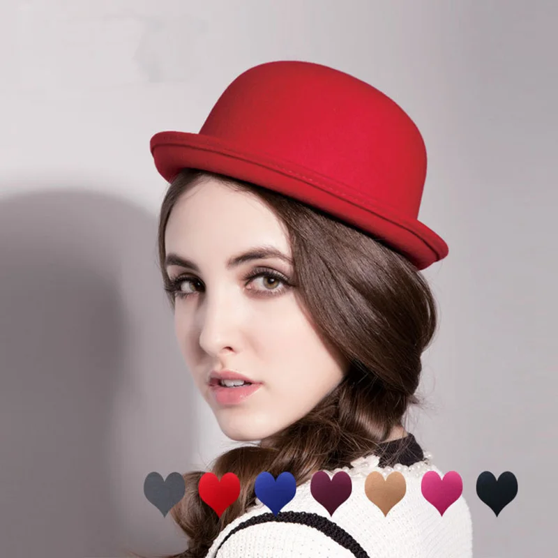 

HanXi New Boys Girls Children Fedoras Hat Women Hats Faux Wool Caps Fashion Dome Bombetta Vintage Felt Bowler Derby Floppy Hats